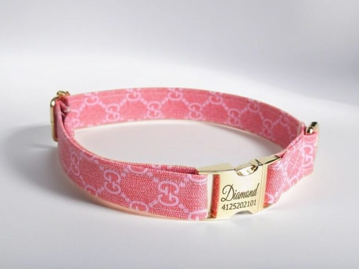 Pink Leather G&G Designer Dog Collar and Leash